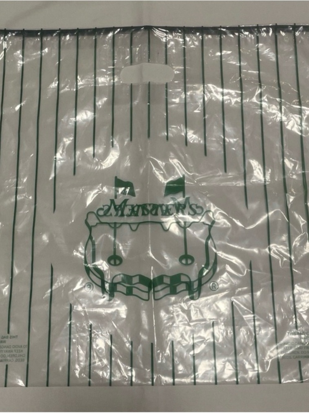 Masters original Clear Plastic Retail Bag with Green Logo and Stripes